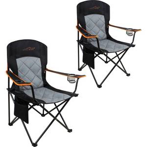 lot 5657 image: FAIR WIND 2 Pack Oversized Fully Padded Camping Chair Heavy Duty Quad Fold Arm Chair Support 350 LBS with Cup Holder, Collapsible Lumbar Back Chair Portable for Outdoor, Black - Retail $89.98