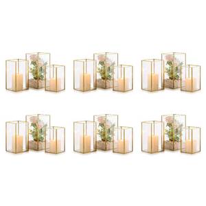 lot 5663 image: Nuptio Glass Hurricane Candle Holder Set of 18 Gold Pillar Candle Holders Large Rectangular Candleholder Table Centerpieces Decoration for Wedding Party Holiday Home Ornaments 9.5 & 8.1 & 6.5 inch - Retail $229.91