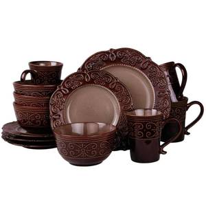 lot 5675 image: Elama Salia 16 Piece Textures Stoneware Dinnerware Set - Retail $161.13