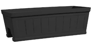 lot 4123 image: Hanover 27 in. Black Beadboard Resin Deck Rail Planter