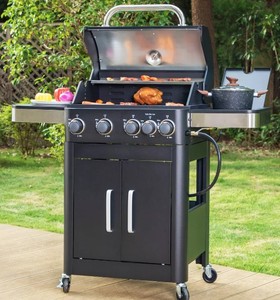 lot 4141 image: Captiva Designs 4 Burner Gas Grill with Side Burner &amp Porcelain Enamed Cast Iron Grate 46700 btu E02GR022 Black Retail&nbsp$339.99