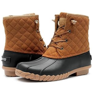 lot 1062 image: STQ Waterproof Duck Boots Women Warm Winter Snow Boots Insulated Rain Boots Black Brown Size 8