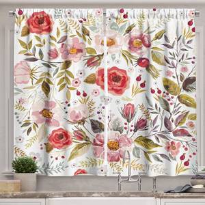 lot 1070 image: Ambesonne Vintage Kitchen Curtains, Floral Theme Hand Drawn Romantic Flowers and Leaves Illustration, Window Drapes 2 Panel Set for Kitchen Cafe Decor, 55 X 39, Pink Cream