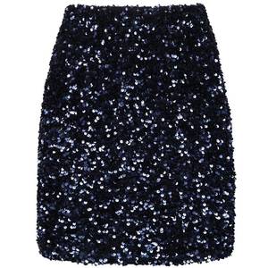 lot 1075 image: REEMONDE Womens Sequin Skirt Sparkle Stretchy Bodycon Mini Skirts Night Out Party (L, DarkBlue)