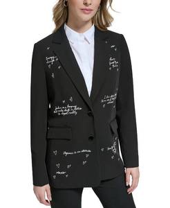lot 1076 image: Karl Lagerfeld Paris Womens Fitted Blazer with Script Detail, BlackWhite Print, 14