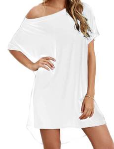 lot 1088 image: Gmiarmlas Womens Casual Off Shoulder Tunic Shirt Loose Mini Home T Shirt Dress White XL