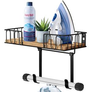 lot 1093 image: TJ.MOREE Ironing Board Hanger Metal Wall Mount Iron and Ironing Board Holder, Laundry Room Decor and Storage with Large Storage Black Wooden Base Basket and Removable Hooks