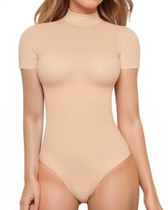 lot 1105 image: MANGOPOP Womens Mock Turtle Neck Body Suits Short Sleeve Bodysuit Basic T shirts Leotard Clothing