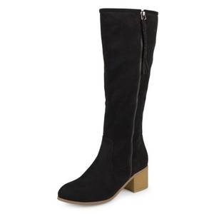 lot 1119 image: Journee Collection Womens Regular and Wide Calf Stacked Wood Faux Suede Heel Mid-calf Boots Black, 8.5 Wide Calf US