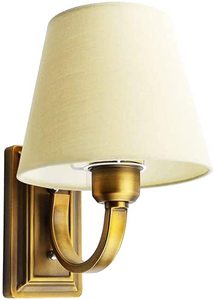 lot 1126 image: Lysed Wall Sconce Vintage Style Wall Light Fixture, Classic Wall Lamp for Indoor, Bedroom, Antique Brass with Beige Fabric Shade