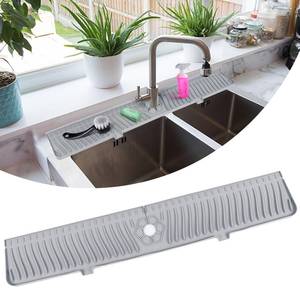 lot 1132 image: 30 inch Kitchen Sink Splash Guard, Silicone Faucet Handle Drip Catcher Tray, Longer Silicone Sink Mat for Kitchen Counter, Bathroom, Farmhouse, Drip Protector Splash Countertop (Gray)