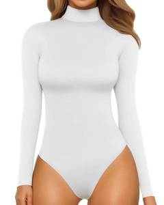 lot 1148 image: MANGOPOP Womens Mock Turtle Neck Long Sleeve Tops Bodysuit Jumpsuit (A Long Sleeve White, Large)
