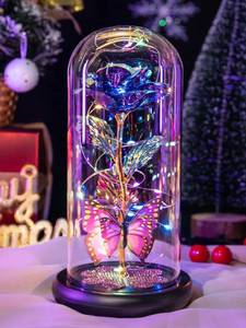 lot 1158 image: Pusuny Mothers Day Rose Gifts for Mom, Galaxy Glass Rose Forever Eternal Crystal Flower Light Up Rose in Glass Dome with Butterfly Birthday Gifts for Women Mom Her Wife Grandma Purple