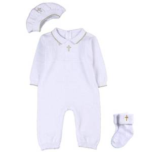 lot 1161 image: HAPIU Baby Boy Baptism Outfit with Hat Christening Outfit-Cross Detail, 9-12M, Pure White