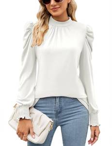 lot 1163 image: LUYAA White Shirts for Women Smocked Cuffs Long Sleeve Undershirt for Women White XXL