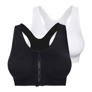 lot 1174 image: Fapreit Womens Zip Front Closure Sports Bra - Seamless Wirefree Post Surgery Padded Racerback Workout Gym Yoga Bras 2 Pack (Black, White)