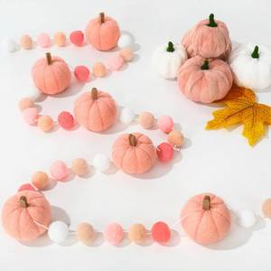 lot 1175 image: Whaline 8.2Ft Fall Felt Pom Pom Banner Pink 3D Pumpkin Shape Felt Hanging Garland Colorful Pom Ball Pre-Assembled Bunting Banner for Autumn Thanksgiving Home Mantel Wall Window Decor Party Supplies
