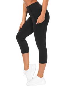 lot 1177 image: THE GYM PEOPLE Thick High Waist Yoga Capris with Pockets, Tummy Control Workout Running Yoga Leggings for Women (Medium, Z- Capris Black)