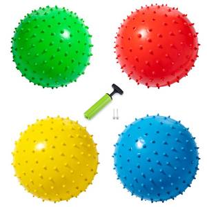 lot 1200 image: New Bounce Soft Balls for Kids - Set of Four 8.5 Knobby Balls Plus Pump & 2 pins, Durable, Inflatable Sensory Spiky Ball for Children, Toddlers and, Pets - Soft Bouncy Ball