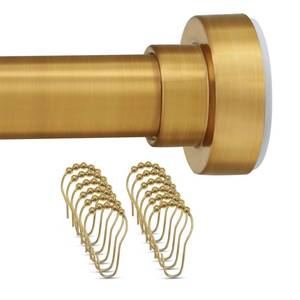 lot 1201 image: YNL Shower Curtain Rod with 12 Shower Curtain Rings, 34-82 Inches, Non-Slip, Never Rust, No Drill Tension Curtain Rod for Bathroom & Window & Closet or Door, Shower Rod Stainless Steel, Brushed Gold