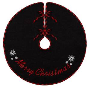 lot 1202 image: MACTING Burlap Merry Christmas Tree Skirt with Red and Black Plaid Buffalo Edge (Black, 30)