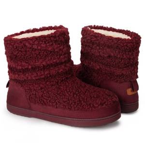 lot 1206 image: HomeTop Womens Boot Slippers Warm Memory Foam House Shoes Indoor Outdoor with Rubber Soles Wine Red, 7-8 US