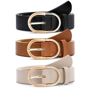 lot 1207 image: VONMELLI 3 Pack Womens Belts for Jeans Pants Fashion Gold Buckle Ladies Dress Belt Black Brown Beige S