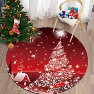 lot 1212 image: Round Area Rugs 5ft Christmas Tree Indoor Throw Runner Circle Rug Entryway Doormat Floor Carpet Pad Yoga Mat for Bedroom Living Room Cartoon Red Country Farmhouse
