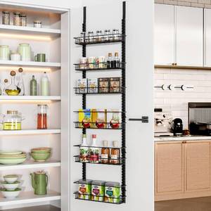 lot 1215 image: Churboro Over the Door Pantry Organizer Rack with 6 Adjustable Baskets, 6 Tiers Dual-use Spice Rack- Hanging or Wall Mount Spice Rack, Pantry Door Organizer, Black