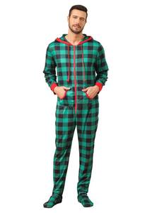 lot 1221 image: Veseacky Holiday Pjs Loungewear Adult Onesie Cosplay Costume Halloween for Couple Pajamas Gift Green Plaid,Large