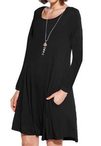 lot 1222 image: JollieLovin Women Long Sleeve Dress with Pockets Plus Size Swing Casual Loose Tshirt Dresses Black 1X