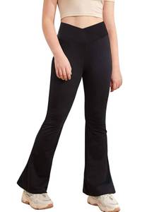 lot 1232 image: Girls Leggings Cross High Waisted Flare Pants Yoga Bootcut Pants Solid Color Full Length Bell Bottoms 11-12 Years