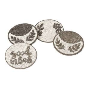 lot 1238 image: Folkulture Beaded Coasters for Drinks, Pack of 4 Farmhouse Coasters, 4 Round Cute Boho Coasters for Coffee Table Decor, Modern Bar Coaster or Rustic Coasters for Table Decor or Gifts