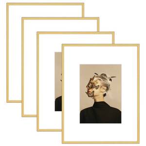 lot 1245 image: Fkvat 9x12 Picture Frame Set of 4, Matted Gold Simple Modern Brushed Thin Aluminum Metal Photo Frame Fits 6x8 with Mat or 9 x 12 without Mat Vertical and Horizontal for Tabletop and Wall Mounting