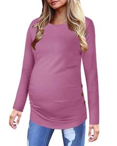 lot 1250 image: Chuanqi Maternity Shirt Side Button and Ruched Tunic Tops Maternity Long Sleeve T-Shirts (A-Pink, XX-Large, xx_l)