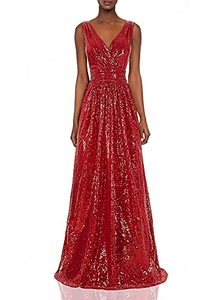 lot 1253 image: Kate Kasin Womens Dark Green Sequin Prom Mermaid Long Dress Red US20