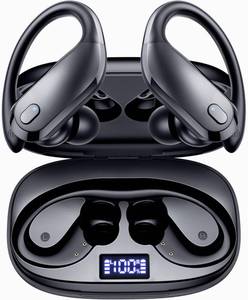 lot 1259 image: GNMN Bluetooth Headphones Wireless Earbuds Over Ear Buds 90H Playback IPX7 Waterproof Sports Earphones Deep Bass with Wireless Charging Case & Dual LED Power Display Earhooks Headset for Running Black