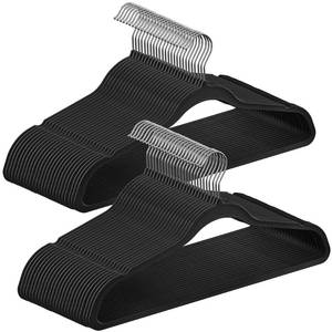 lot 1272 image: SONGMICS Rubber-Coated Plastic Hangers, 50 Pack Non-Slip Coat Hangers, Space-Saving Slim Clothes Hangers, 360 Degree Swivel Hooks, Shoulder Notches, Black UCRP008B05