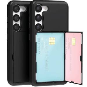 lot 1277 image: JUST4YOU for Samsung Galaxy S23 Case with Card Holder Kickstand Protective Dual Layer Wallet Phone Case (Black) CS_BR_OC_GS23_BK