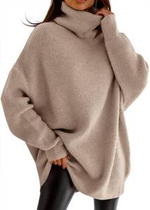 lot 1287 image: imesrun Womens Turtleneck Oversized Sweater Batwing Chunky Pullover Sweater Casual Fall Loose Knit Jumper Top Khaki Medium