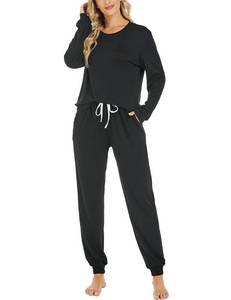 lot 1291 image: LOCUBE Womens Pajama Sets Lounge Wear Set Long-Sleeved Sweatsuit with Pocket (Black 3, Large)