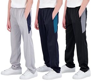 lot 1298 image: Real Essentials 3 Pack Boys Active Tricot Sweatpants Track Pant Basketball Athletic Fashion Teen Sweat Pants Soccer Casual Girls Lounge Open Bottom Fleece Tiro Activewear Training -Set 4,M (10-12)