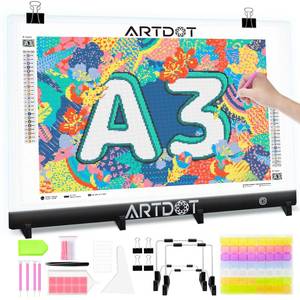 lot 1302 image: ARTDOT A3 LED Light Pad for Diamond Painting, USB Powered Light Board Kit, Adjustable Brightness with Diamond Painting Tools Detachable Stand and Clips