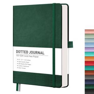lot 1313 image: RETTACY Bullet Dotted Journal - A5 Dotted Grid Journal Notebook with 256 Pages, 120 GSM Acid-Free Paper, Bullet Journaling, Sketching, Leather Hardcover, Inner Pocket, 5.7 x 8.3 (Dark Green)