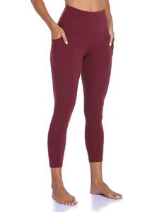 lot 1317 image: Colorfulkoala Womens High Waisted Tummy Control Workout Leggings 78 Length Yoga Pants with Pockets (L, Wine Red)