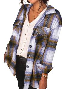 lot 1320 image: PRETTYGARDEN Womens 2024 Fall Clothes Plaid Shacket Jacket Long Sleeve Button Down Flannel Shirts Fashion Blouse(Brown,X-Large)