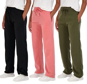 lot 1321 image: Real Essentials Womens Fleece Open Women Sweatpant Bottom Sweatpants Running Pant Baggy Wide Leg Jogging Sweats Bottoms Teen Lounge Active Ladies Warm Pants Casual Athletic Sweat, Set 7, L, Pack of 3