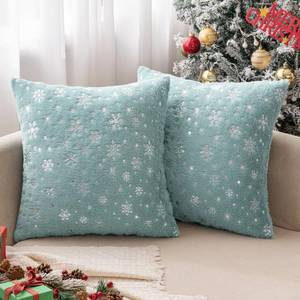 lot 1324 image: MIULEE Set of 2 Christmas Decorative Throw Pillow Covers Soft Faux Fur Pillow Cases Covers with Silver Snowflake Glitter Winter Pillowcases for Couch Sofa Bed Girls Room, 18 X 18 Inch, Red