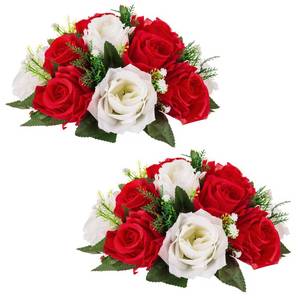 lot 1334 image: NUPTIO Pcs of 2 Fake Flower Ball Arrangement Bouquet,15 Heads Plastic Roses with Base, Suitable for Our Stores Wedding Centerpiece Flower Rack for Parties Valentines Day Home Decor (Red &amp White)