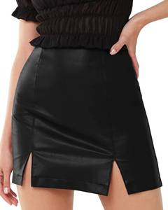 lot 1340 image: MANGOPOP Womens Basic High Waist Faux Leather Bodycon Mini Pencil Skirt